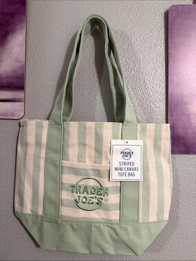 2026 Trader Joe’s mini pastel canvas tote bag new stripe green